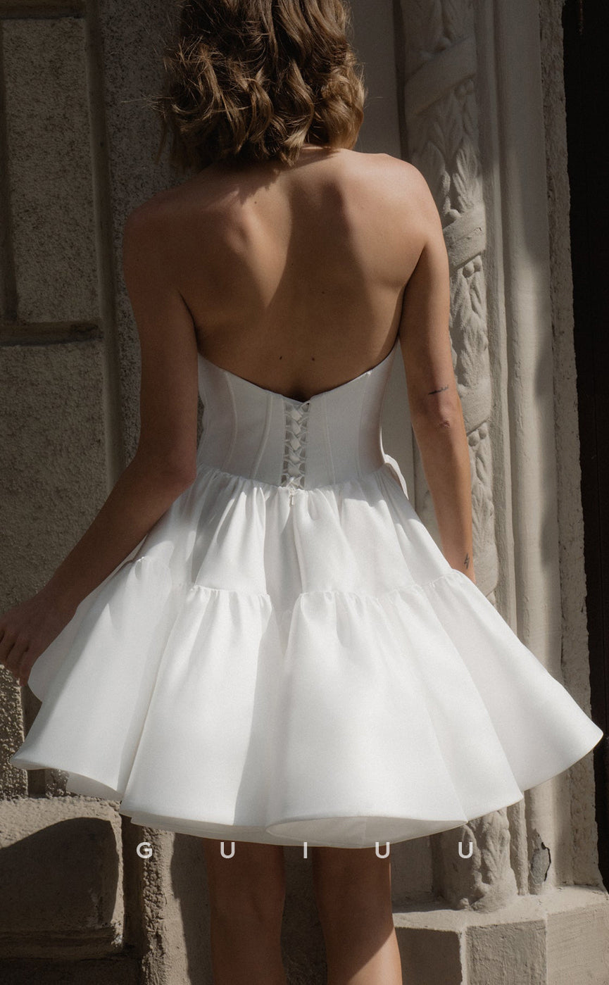 GW284 - Chic & Modern Off-Shoulder Puffy Short Beach Boho Wedding Dress
