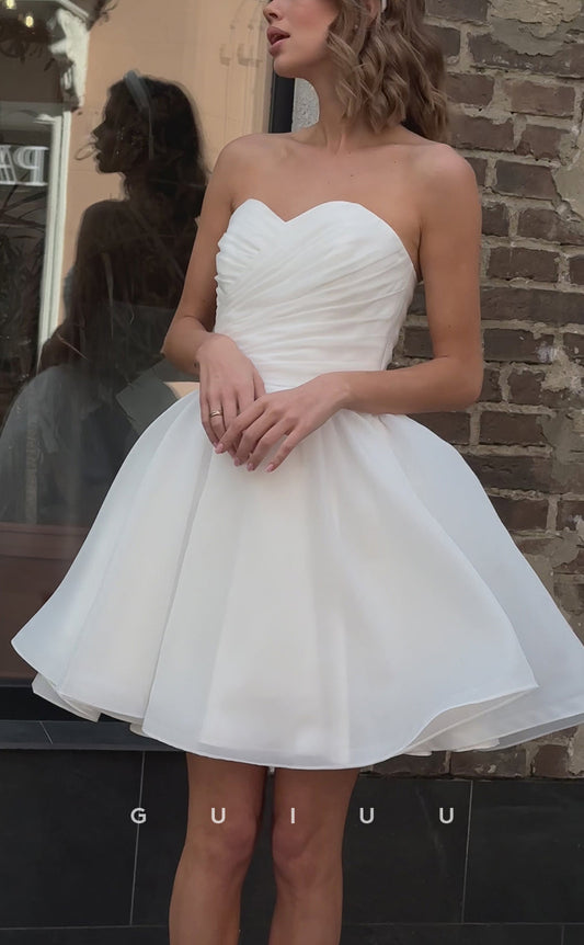 GW285 - Chic & Modern A-Line Strapless White Short Beach Wedding Party Dress
