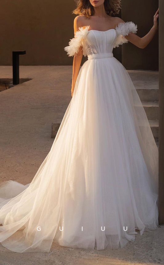 GW296 - Classic & Timeless A-Line Off-Shoulder Tulle Beach Boho Wedding Dresses