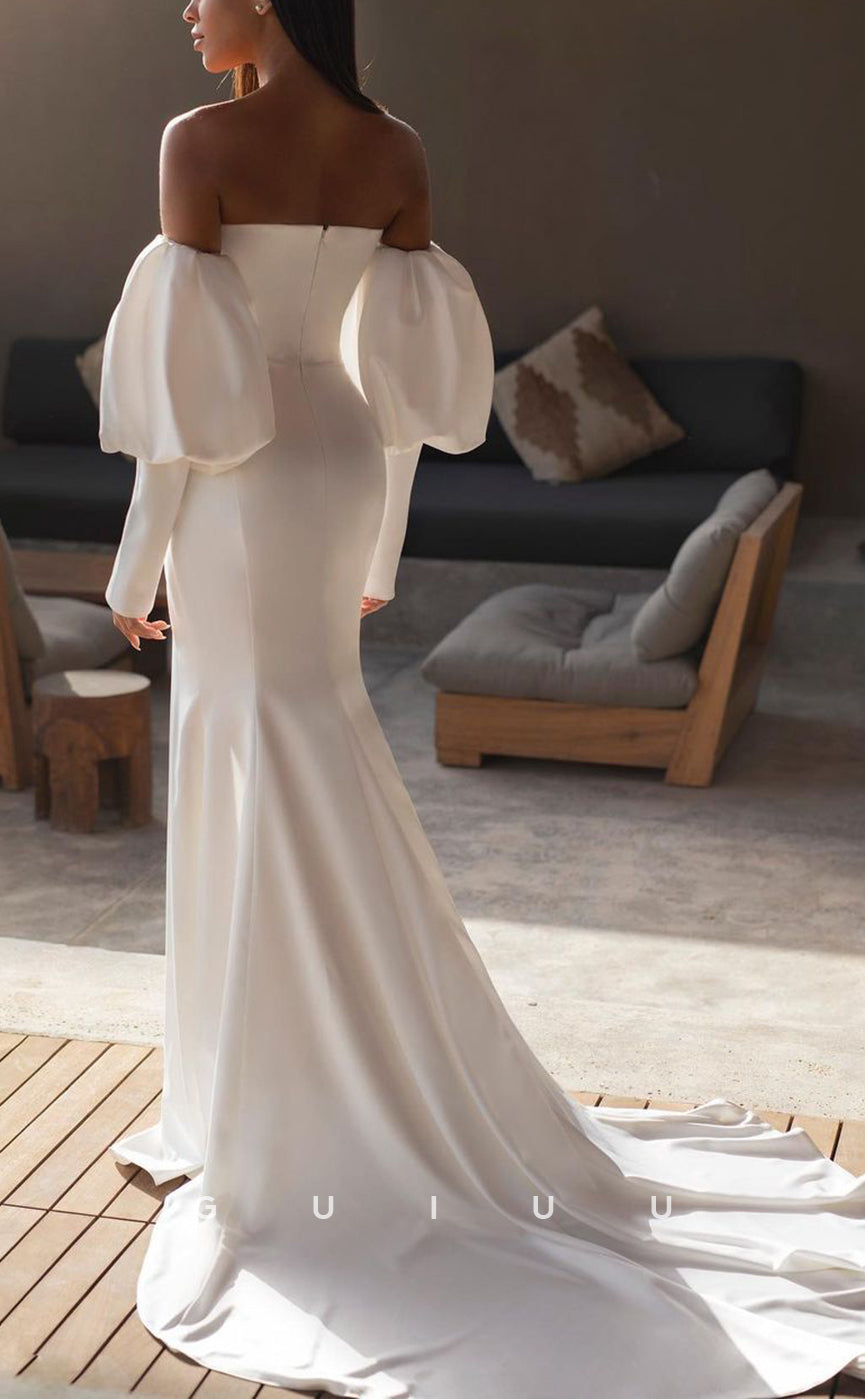 GW311 - Chic & Modern Mermiad Fitted Strapless Satin Beach Boho Wedding Dresses