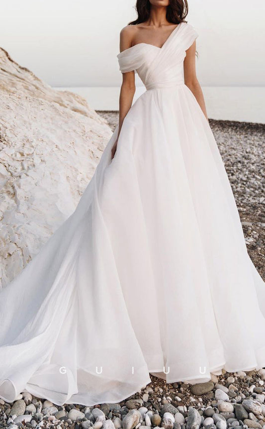 GW317 - Elegant & Luxurious A-Line Off-Shoulder Tulle Beach Boho Wedding Dresses