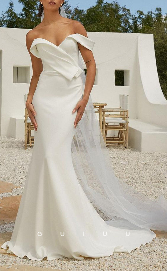 GW362 - Sheath Simple Unique One Shoulder Satin Beach Wedding Dress