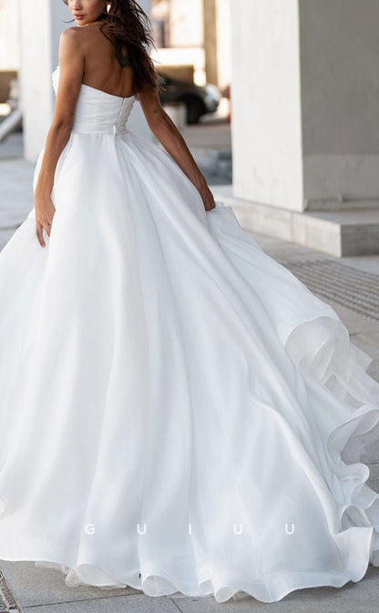 GW412 - Elegant & Luxurious A-Line Beaded Strapless Tulle Beach Boho Wedding Dress