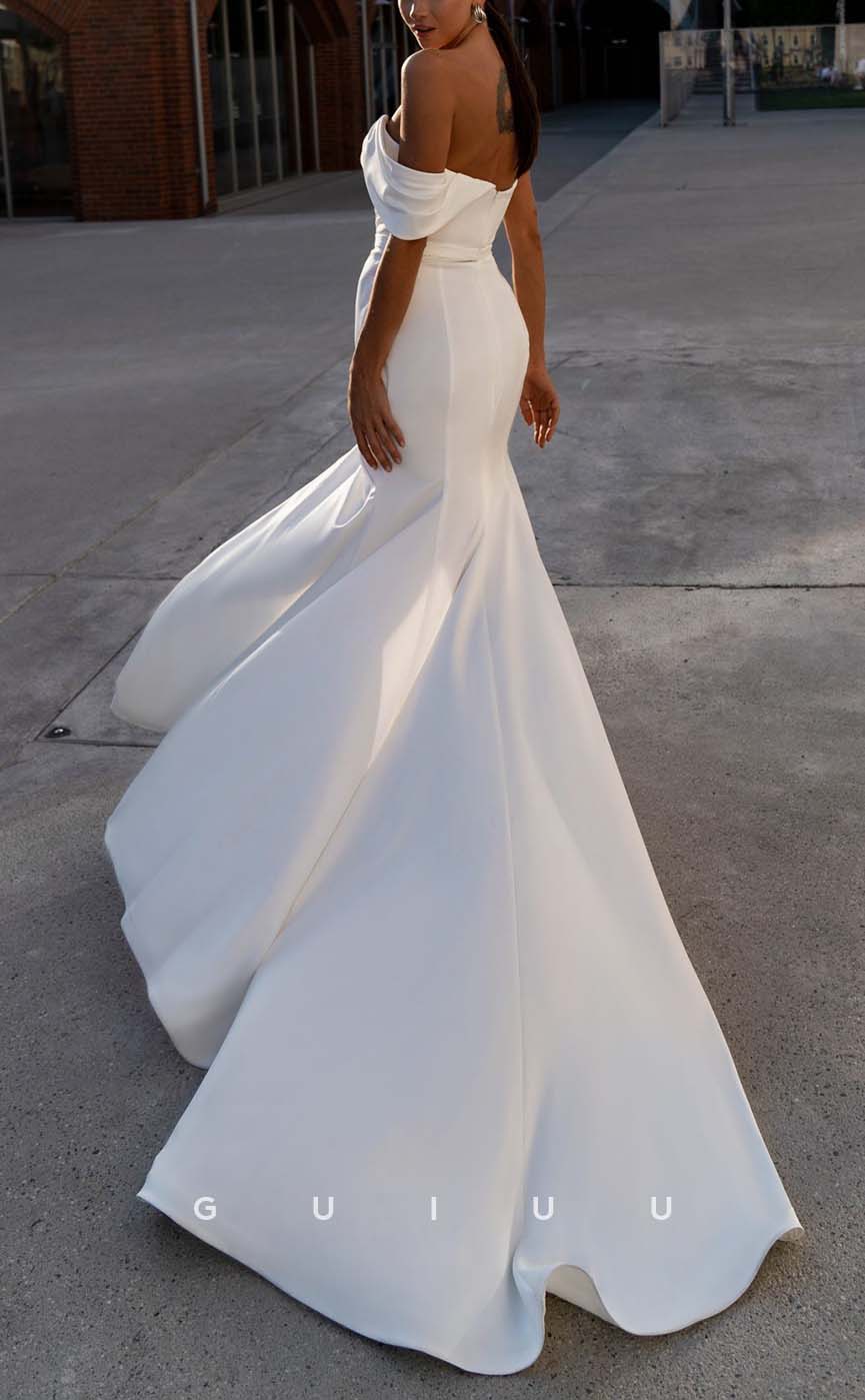 GW440 - Chic & Fitted One Shoulder Beaded Pleats Long Boho Wedding Dresses