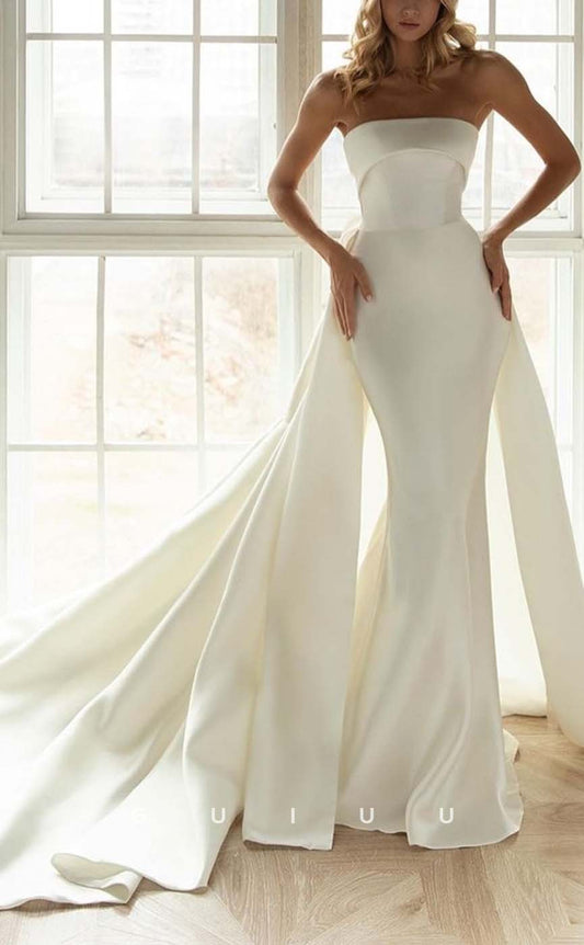GW446 - Chic & Modern A-Line Strapless Long Boho Wedding Dresses With Bow Train