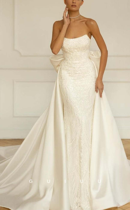 GW447 - Elegant & Chic A-Line Strapless Beaded Applique Long Boho Wedding Dresses