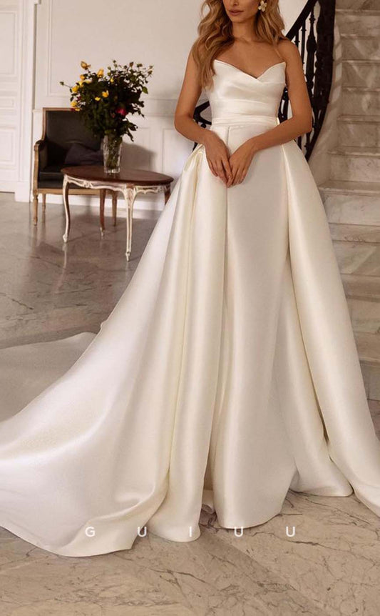 GW457 - Chic & Modern A-Line Strapless Pleats Long Boho Wedding Dresses