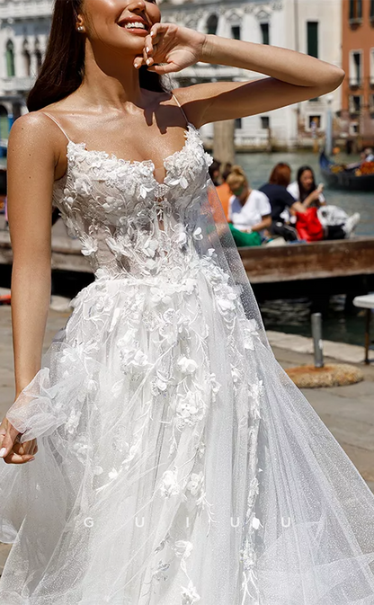 GW465 - Chic & Modern A-Line Applique Sweetheart Glitter Long Boho Wedding Dresses