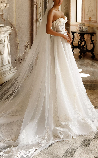 GW469 - Elegant & Luxurious Glitter A-Line Applique Strapless Wedding Dresses