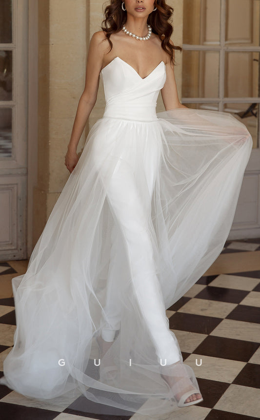 GW501 - Modern Jumpsuit Sweetheart With Overlay Detachable Boho Wedding Dress