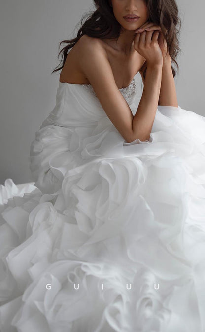 GW615 - Sexy & Hot Sheath Strapless Beaded Draped Floor-Length Wedding Dress with Sweep Train