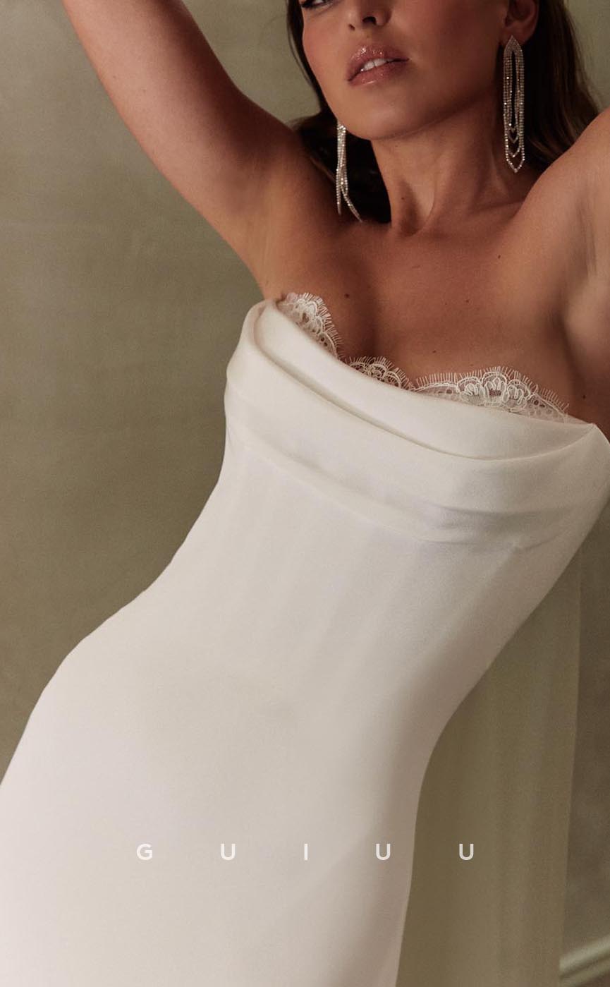 GW622 - Sexy & Hot Sheath Strapless Lace Draped Long Boho Wedding Dress with Overlay