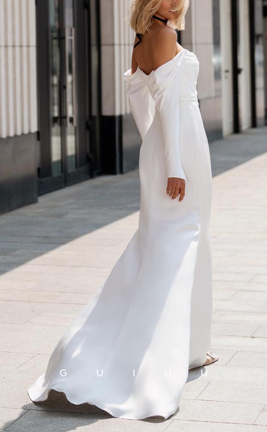 GW628 - Sexy & Hot Sheath Off Shoulder Long SleevesDraped Wedding Dress with Overlay