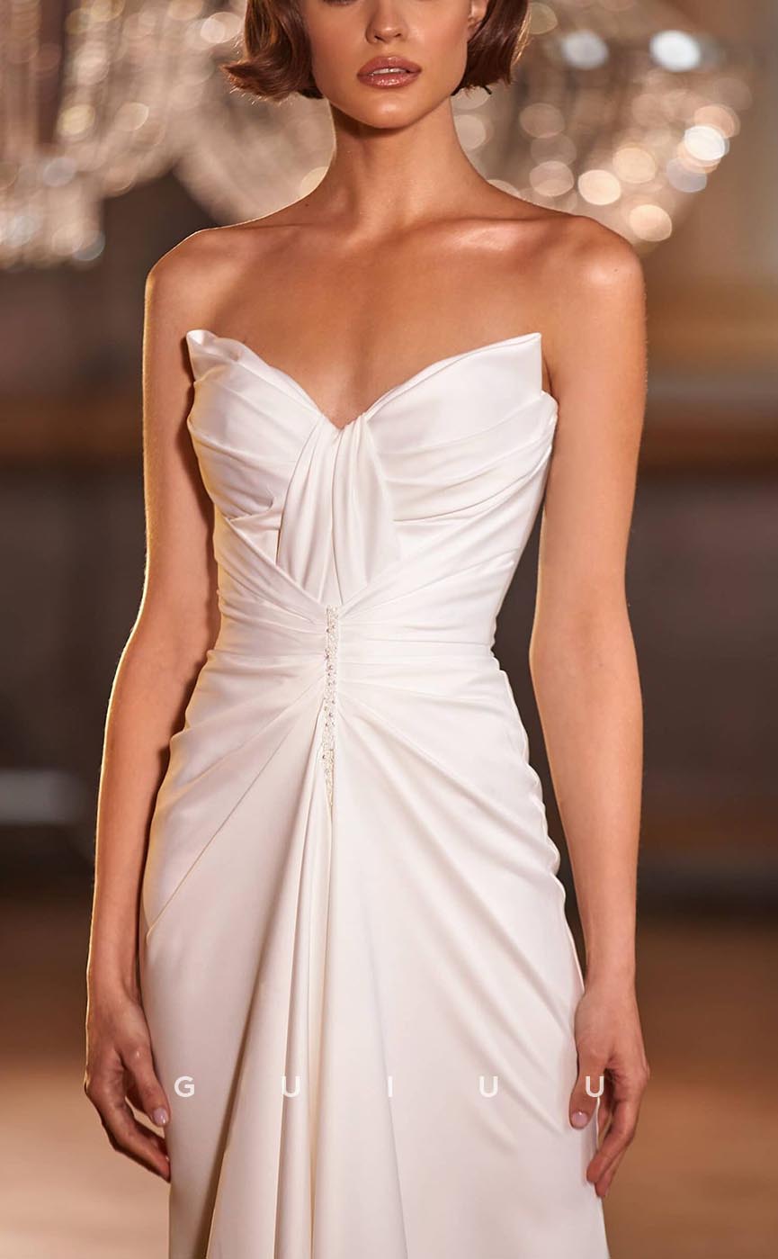 GW716 - Classic & Timeless Mermaid V-Neck Strapless Draped and Beaded Boho Wedding Dress with Halter and Sweep Train