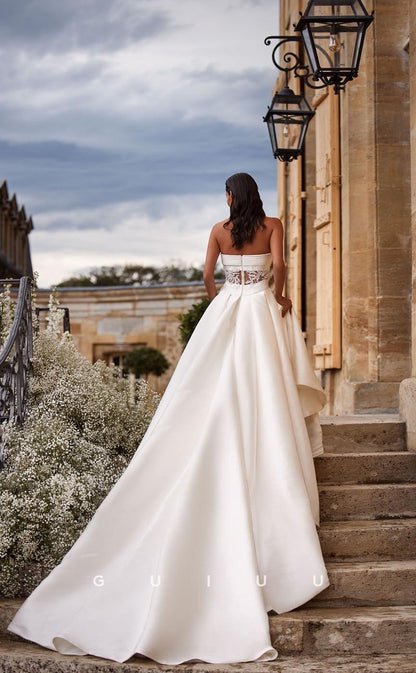 GW720 - Chic & Modern Trumpet Strapless Cut-outs Draped and Beaded Wedding Dress with Sweep Train