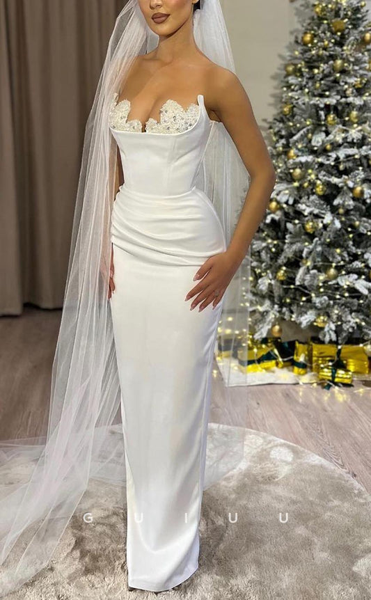 GW725 - Sexy & Hot Sheath Strapless Beaded and Sequined Boho Wedding Dress