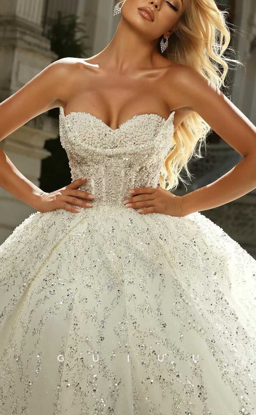 GW776 - Elegant & Luxurious A-Line Sweetheart Fully Beaded and Draped Strapless Wedding Dress
