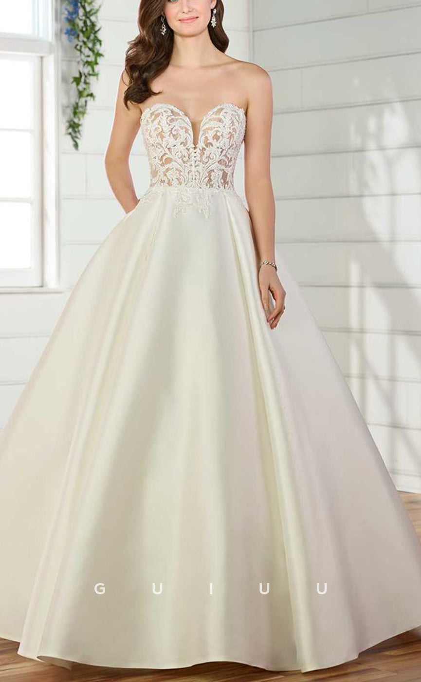 GW789 - Classic & Timeless Sweetheart Strapless A-Line Floral Appliqued Wedding Dress
