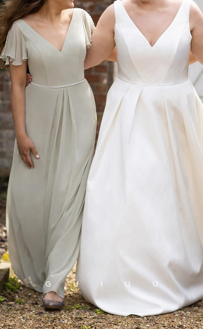 GB137 - Chic & Modern V-Neck Bowknot Draped Floor-Length Bridesmaid Dress