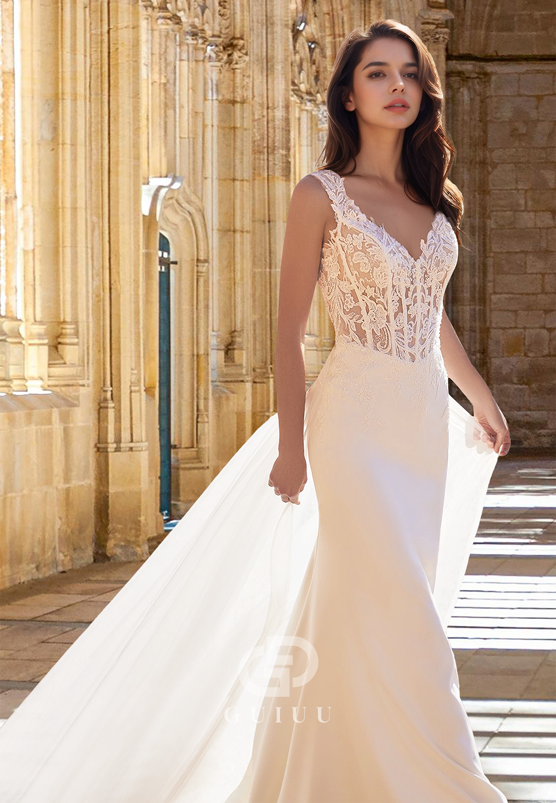 Spaghetti Straps V-Neck Corset Tulle Backless Empire-Waist Boho Wedding Dress