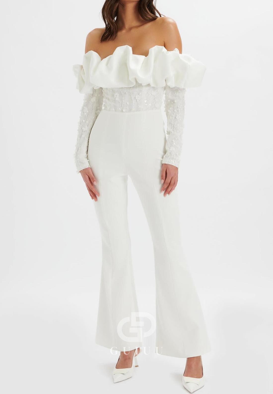 Jumpsuit Off-Shoulder Long Sleeves Corset Wedding Dress