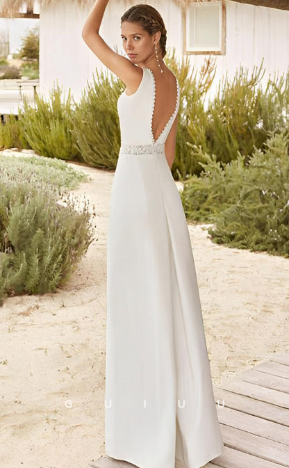 GW959 - Jumpsuit Pantsuit V-neck Sleeveless Elegant Chiffon Lace Wedding Dress