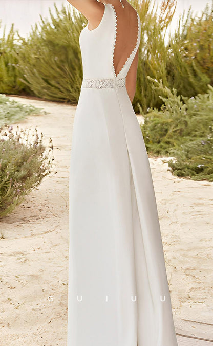 GW959 - Jumpsuit Pantsuit V-neck Sleeveless Elegant Chiffon Lace Wedding Dress