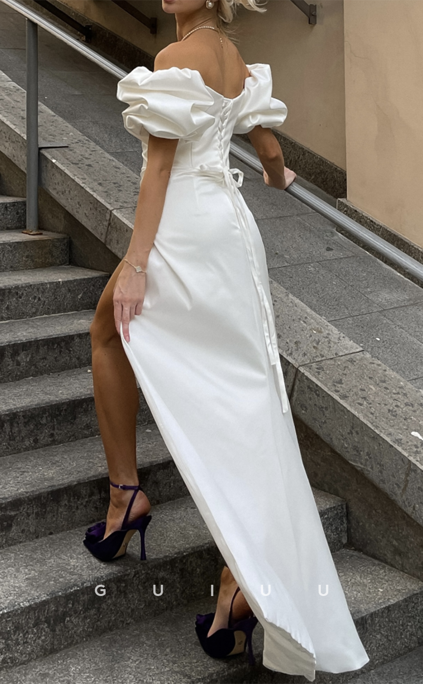 GW478 - Chic & Modern Simple Off-Shoulder Pleats Boho Wedding Dresses