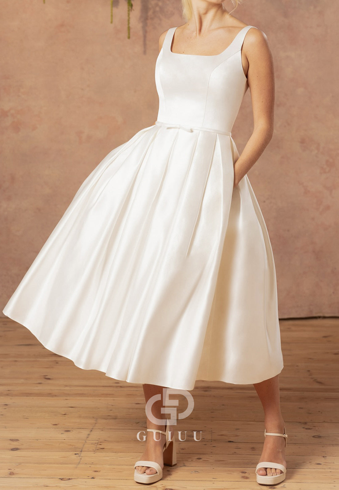 Simple Spaghetti Straps Square Empire-Waist Wedding Dress