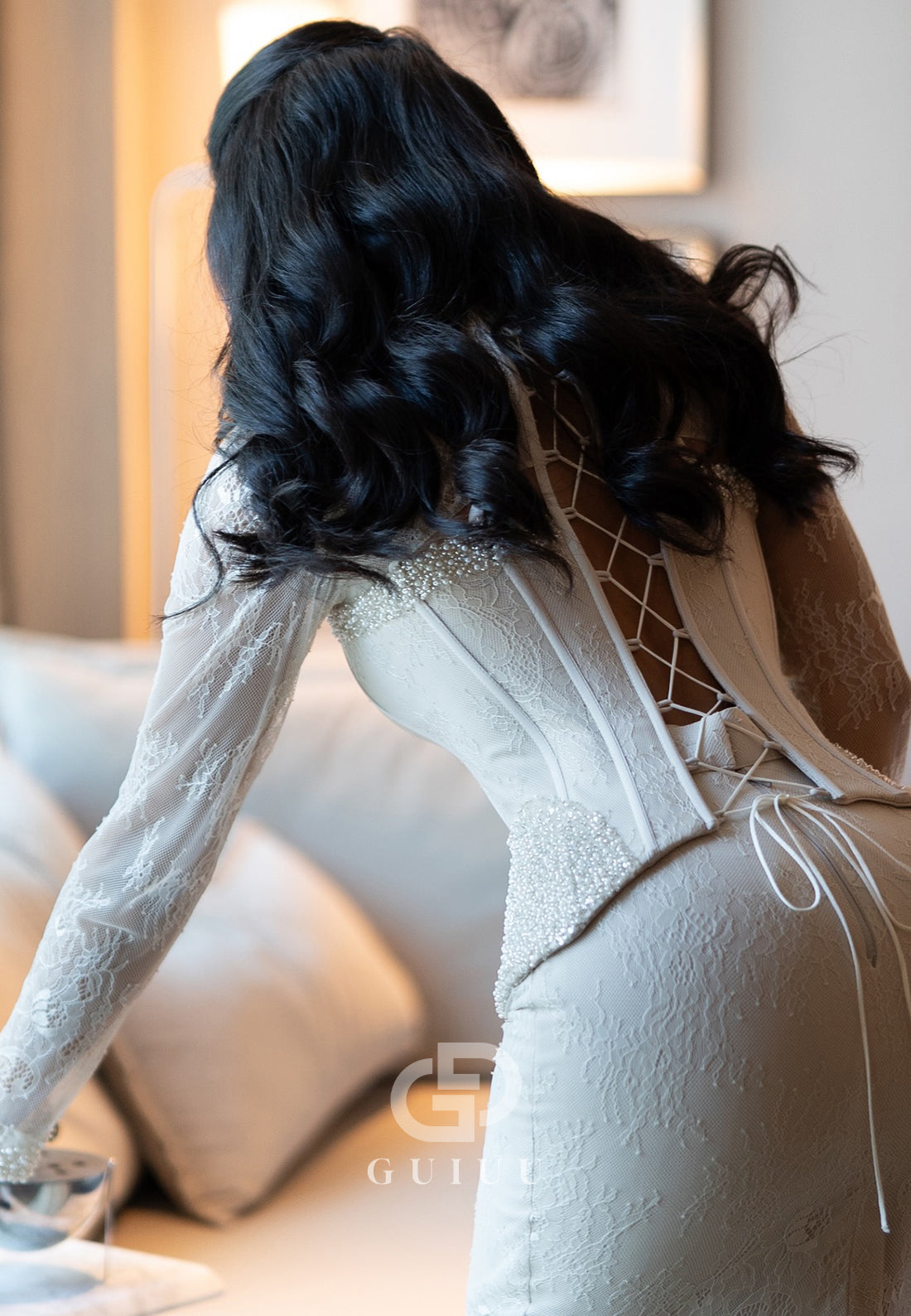 Elegant Long Sleeves Sweetheart Corset Lace-Up Back Wedding Dress