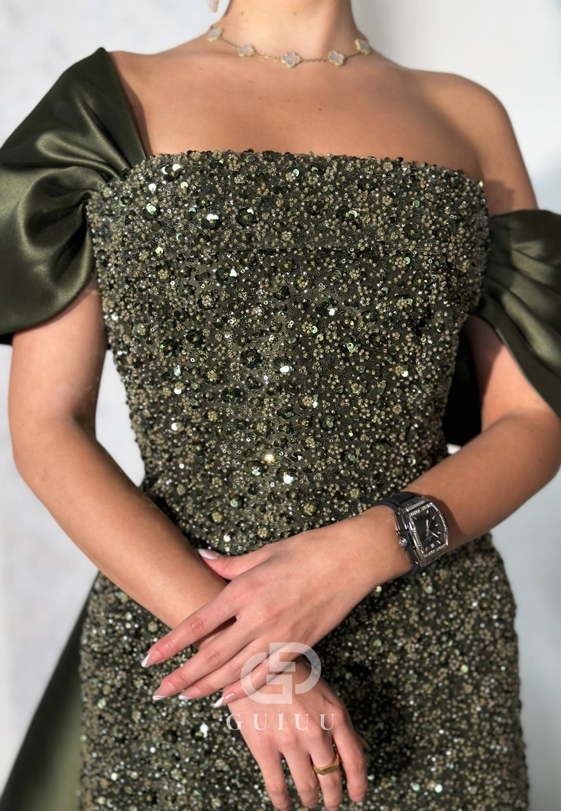 Cap Sleeves Off-Shoulder Sequins Cape Evening Dress
