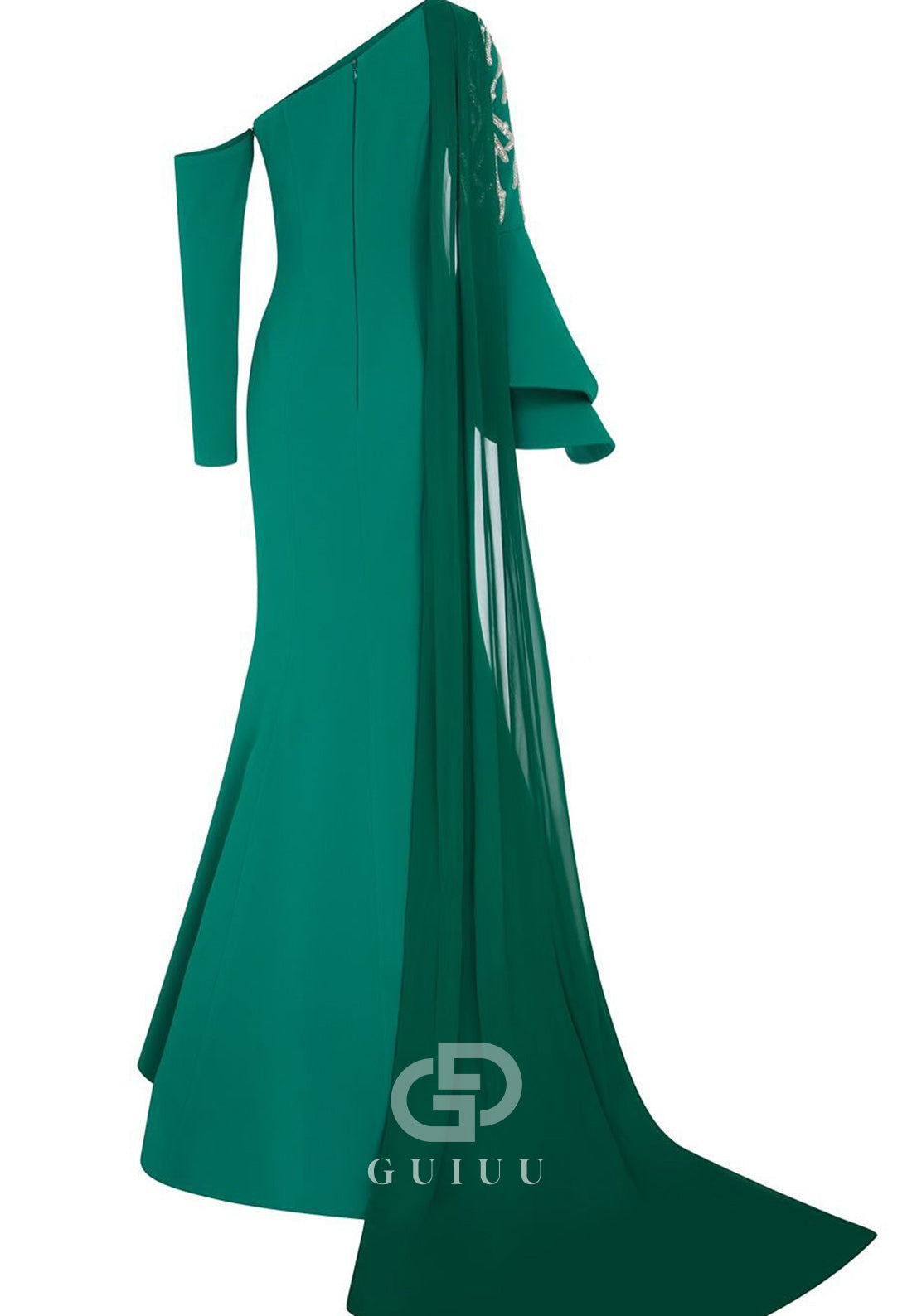 Asymmetrical Long Sleeves Appliques A-Line Evening Dress