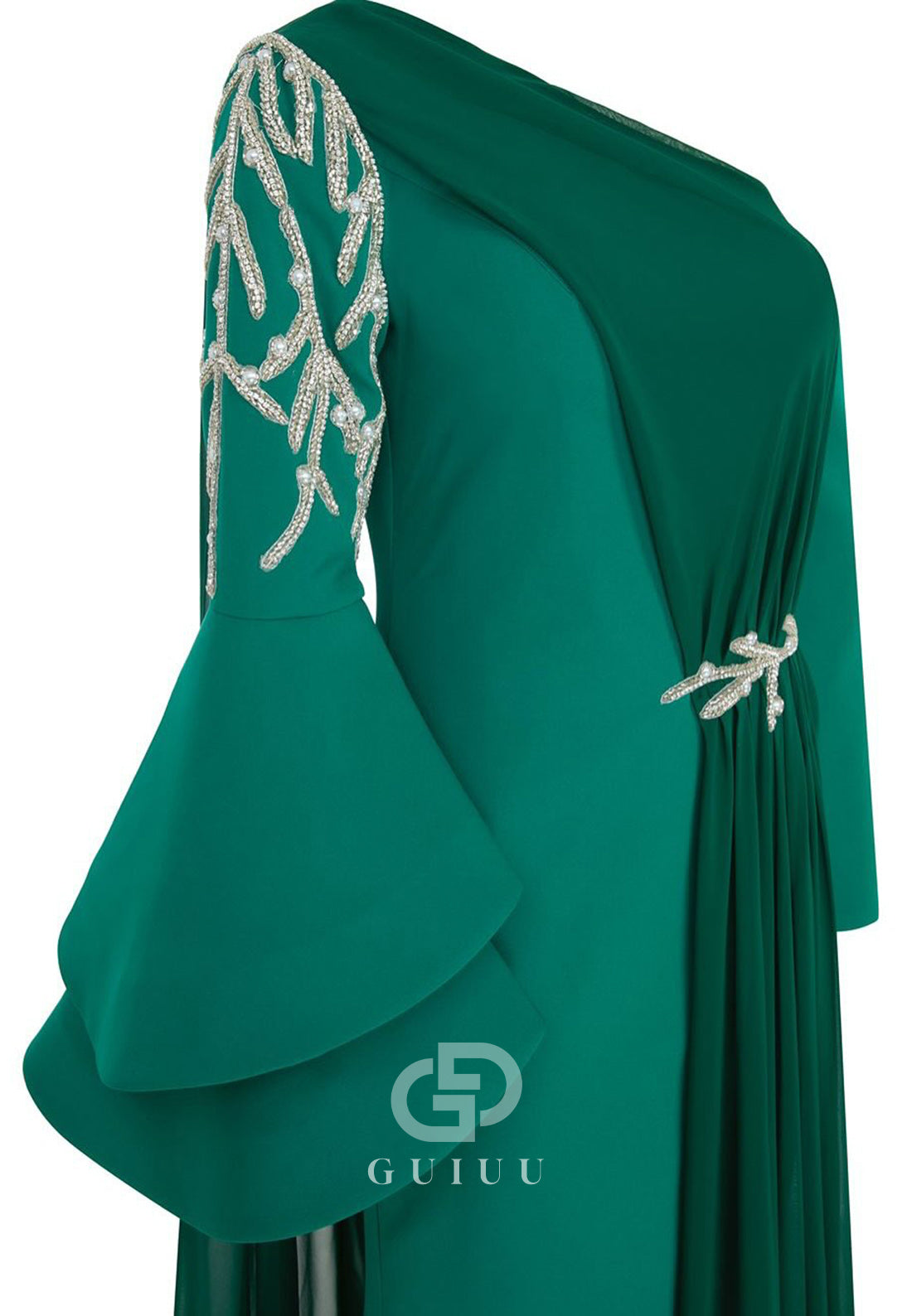Asymmetrical Long Sleeves Appliques A-Line Evening Dress