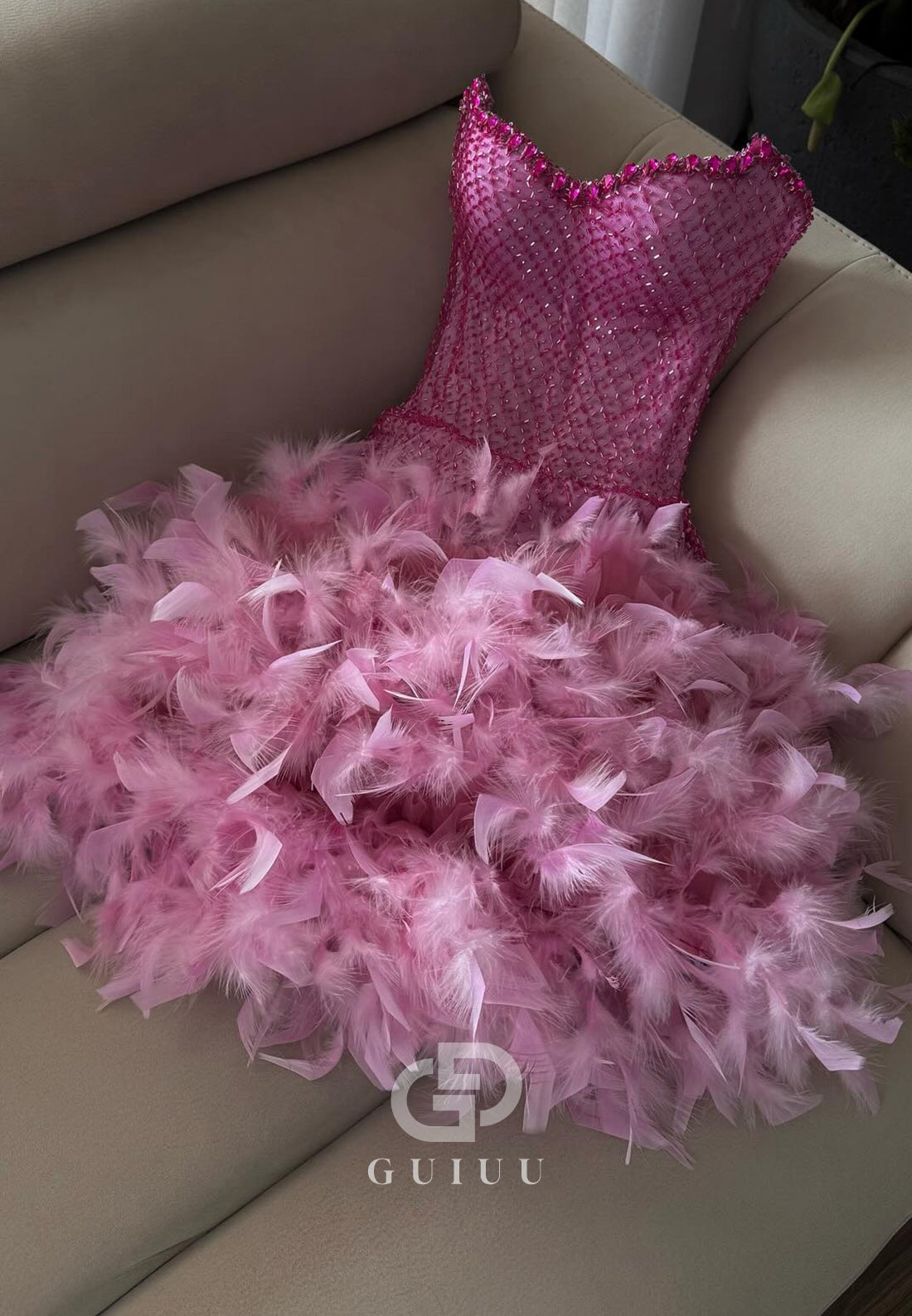 A-Line Strapless Sleeveless Feathers Mini Homecoming Dress