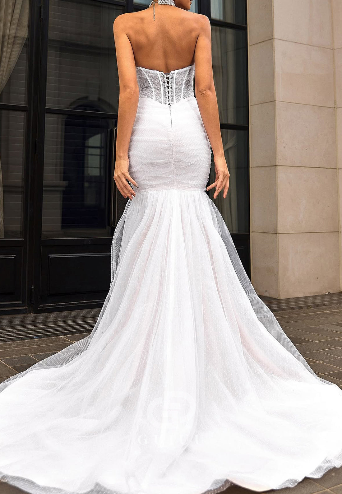 Mermaid Sleeveless Strapless Corset Lace Wedding Dress