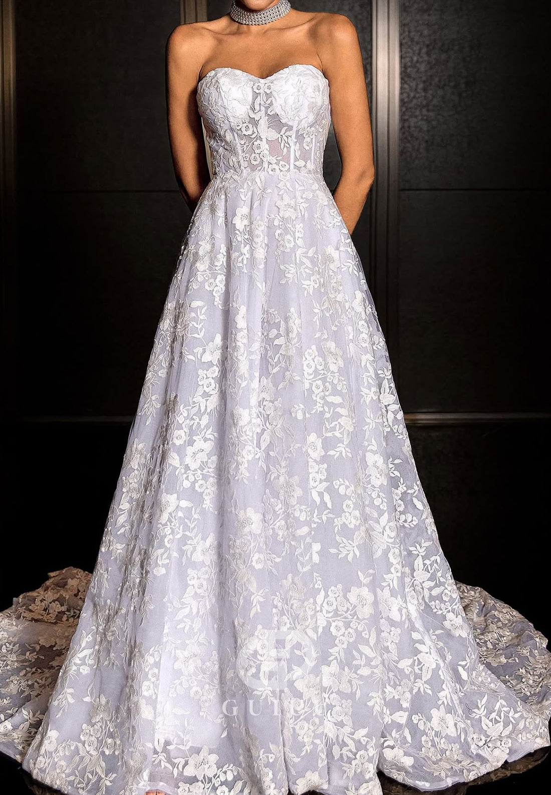 Long Sleeves High Neck Appliques Corset Wedding Dress