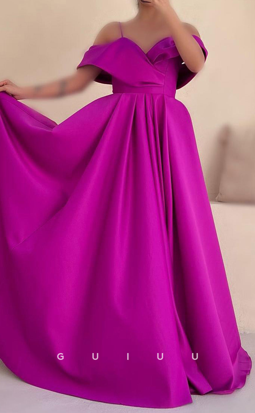 G4714 - A-Line Off Shoulder Straps Sleeveless Criss Cross Straps Formal Evening Dress