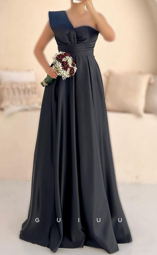 G4711 - A-Line One Shoulder Sleeveless Pleated Formal Evening Dress