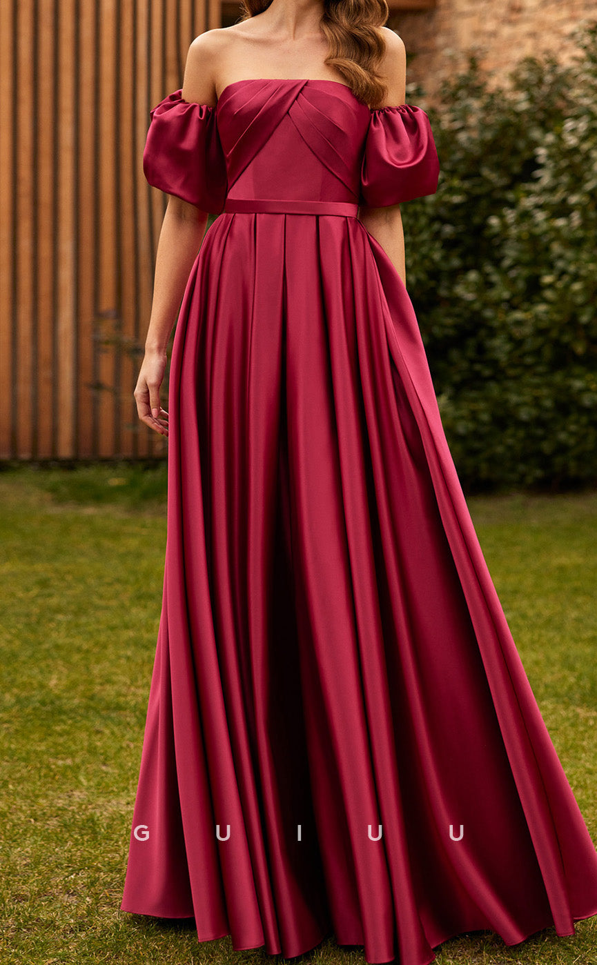 GM231 - A-Line Strapless Detachable Half Sleeves Stain Pleated Wedding Guest Dress Cocktail Dress