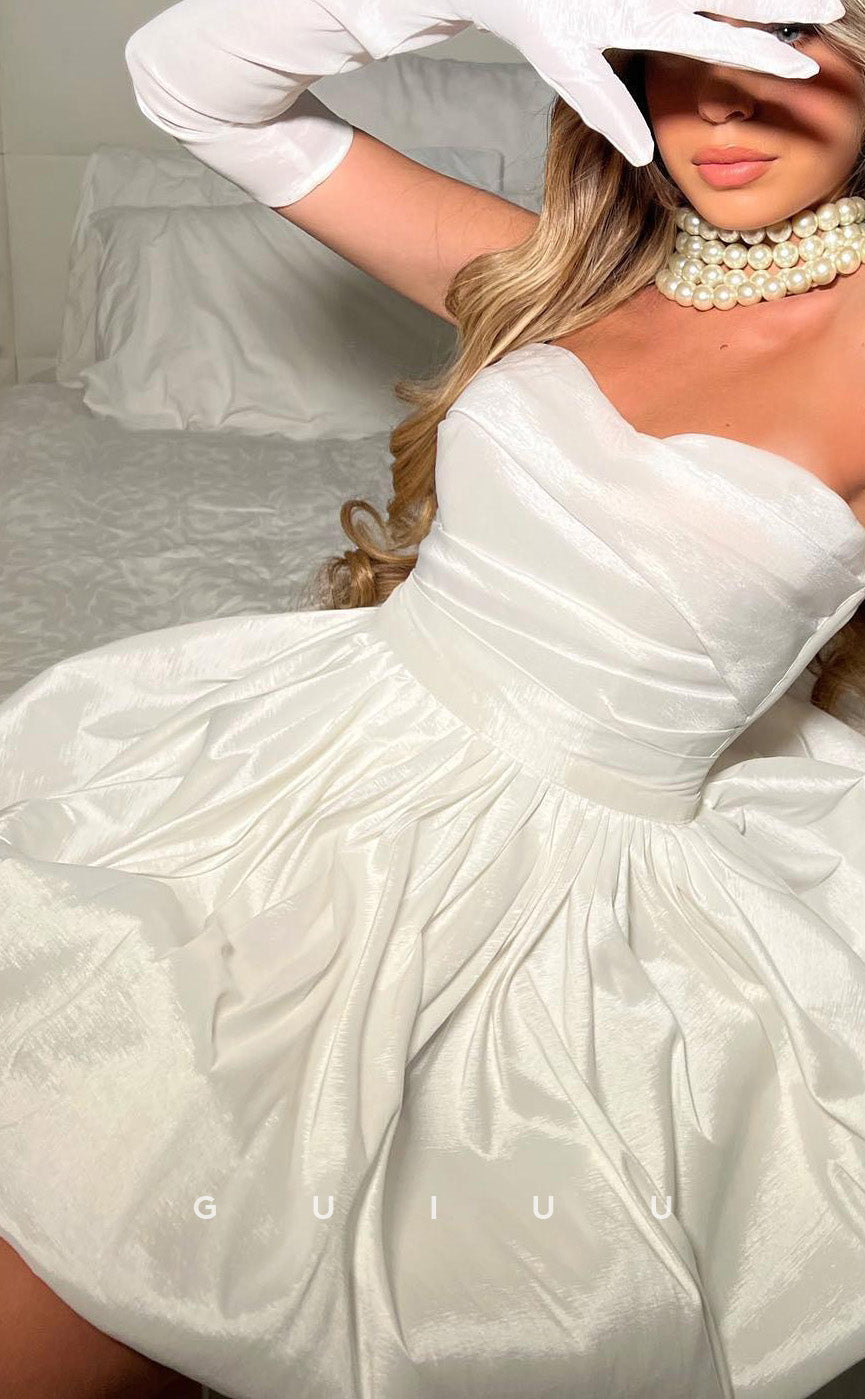 GH873 - A-Line Strapless Sleeveless Criss Cross Straps Pleated Homecoming Dress with Gloves
