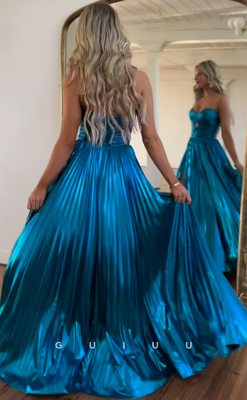 G4618 - A-Line Strapless Sleeveless High Side Slit Formal Prom Gown