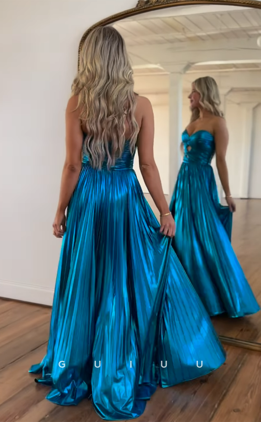 G4618 - A-Line Strapless Sleeveless High Side Slit Formal Prom Gown