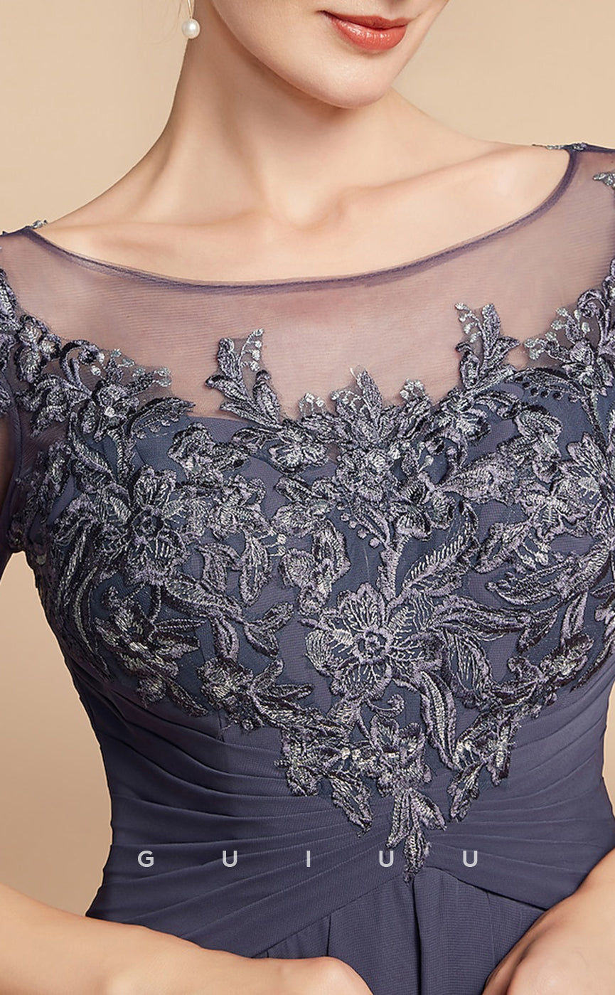 GM113 - A-Line V Neck 34 Length Sleeves Floor Length Appliques Chiffon Mother of the Bride Dress