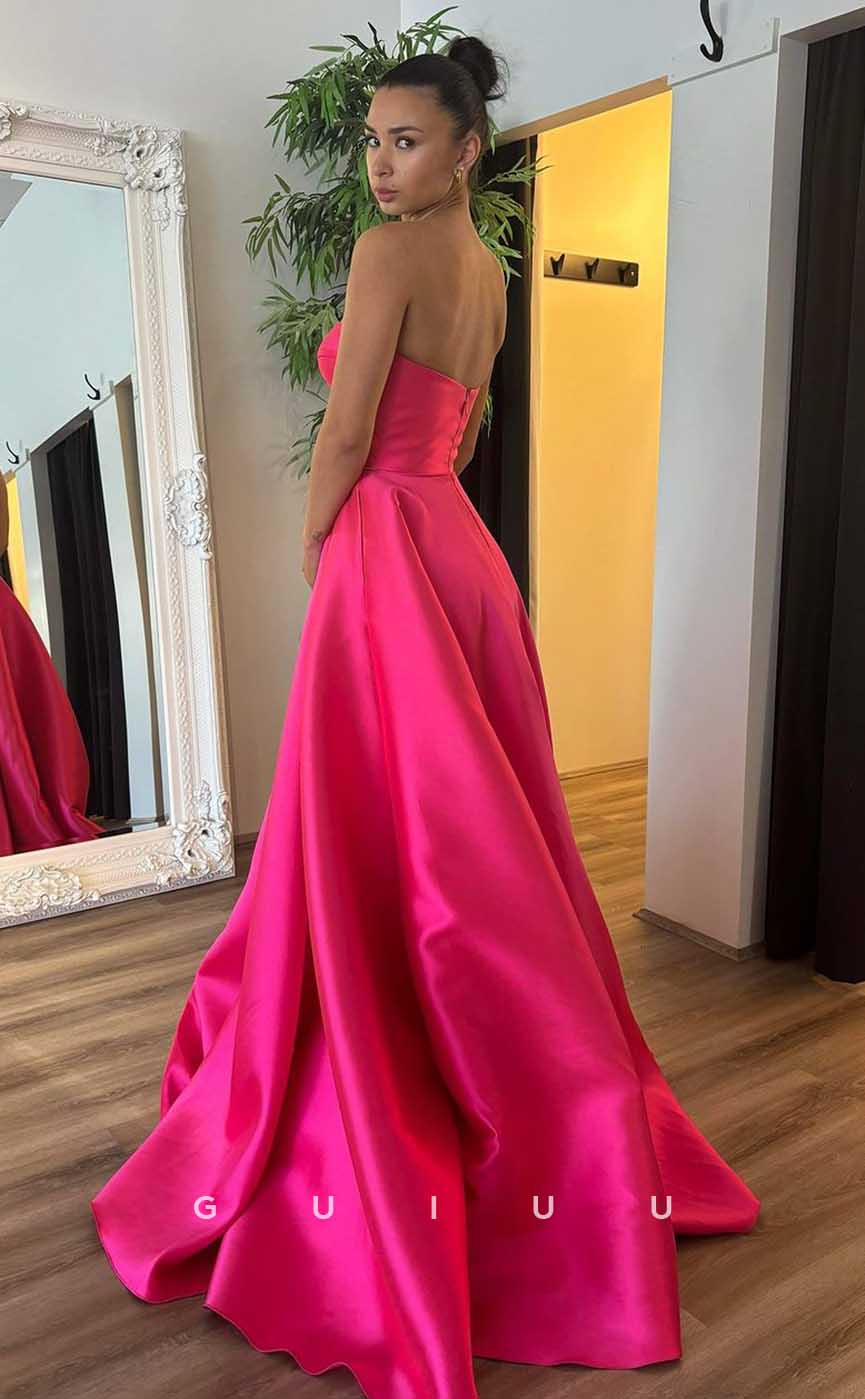G4456 - Chic & Cute Pink A-Line Stain Strapless Sleeveless Zipper-Up Long Formal Prom Dress for Black Girl Slay