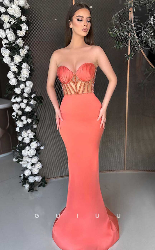 G4609 - Chic & Modern Mermaid Strapless Sleeveless Prom Evening Gown with Train