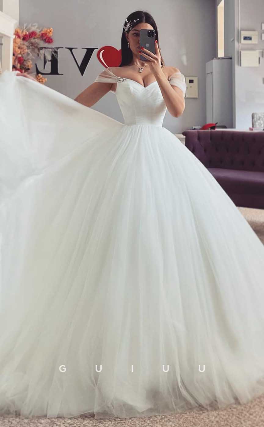 GW810 - Elegant A-Line Off-Shoulder Strapless Floor-Length Wedding Dress