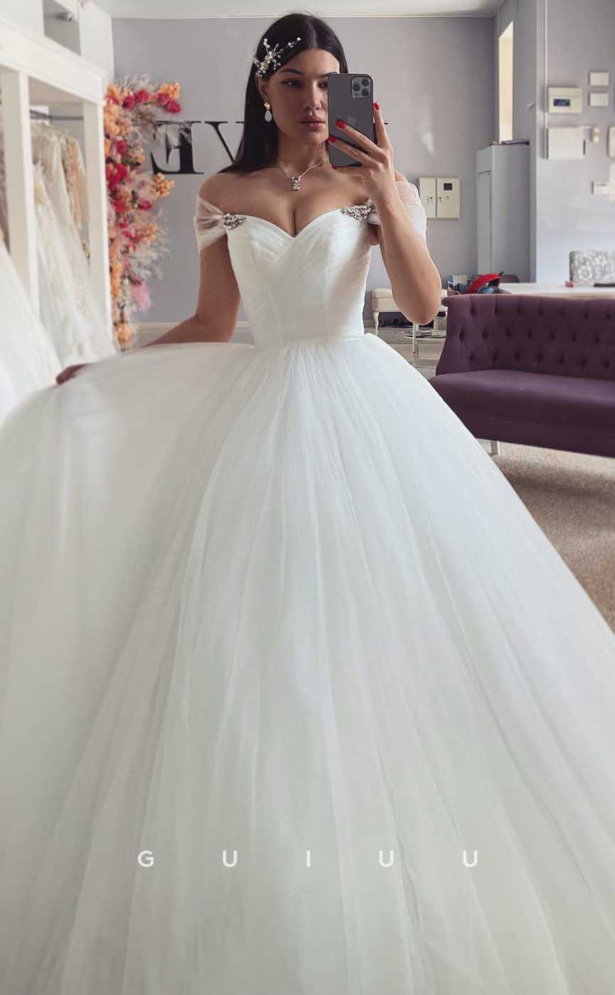 GW810 - Elegant A-Line Off-Shoulder Strapless Floor-Length Wedding Dress