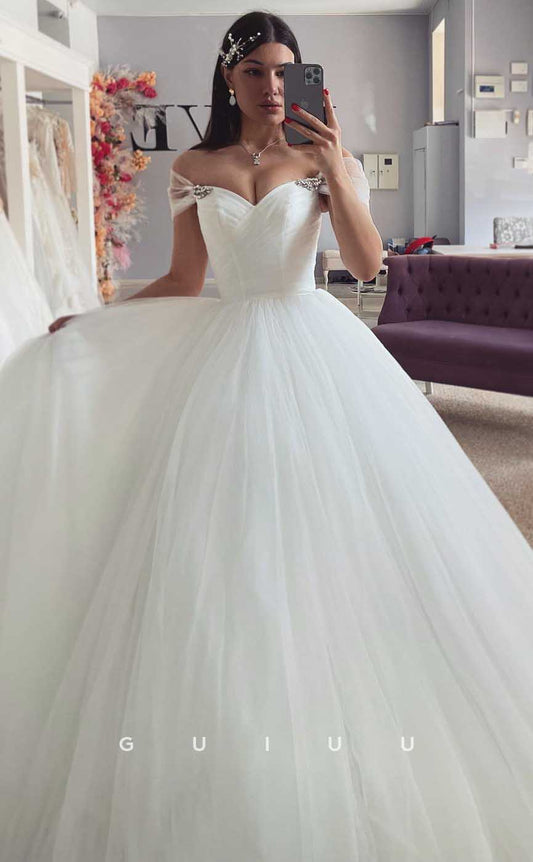 GW810 -  Elegant A-Line Off-Shoulder Strapless Floor-Length Wedding Dress