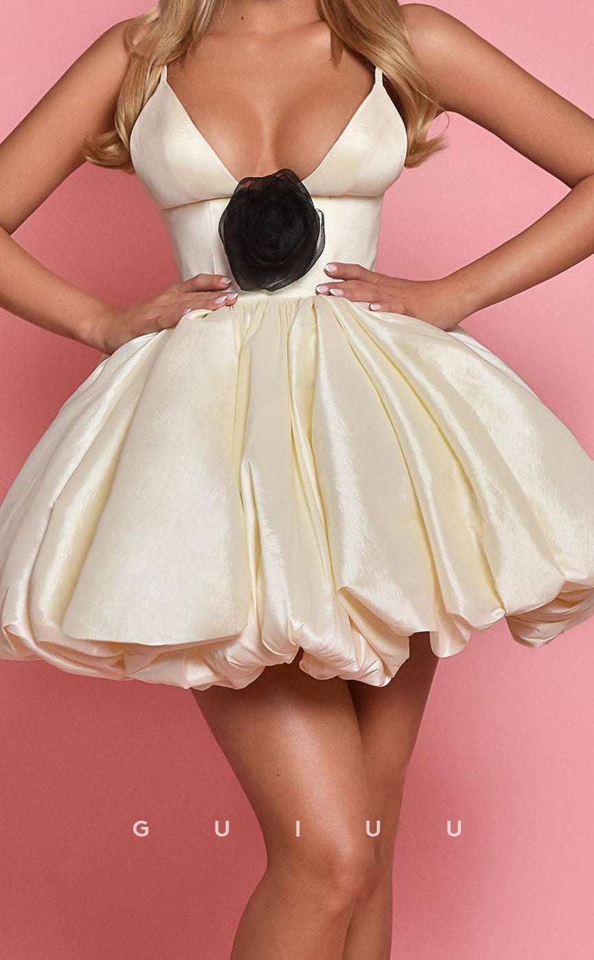 GH848 - Elegant A-Line V Neck Straps Cream Color Homecoming Party Dress