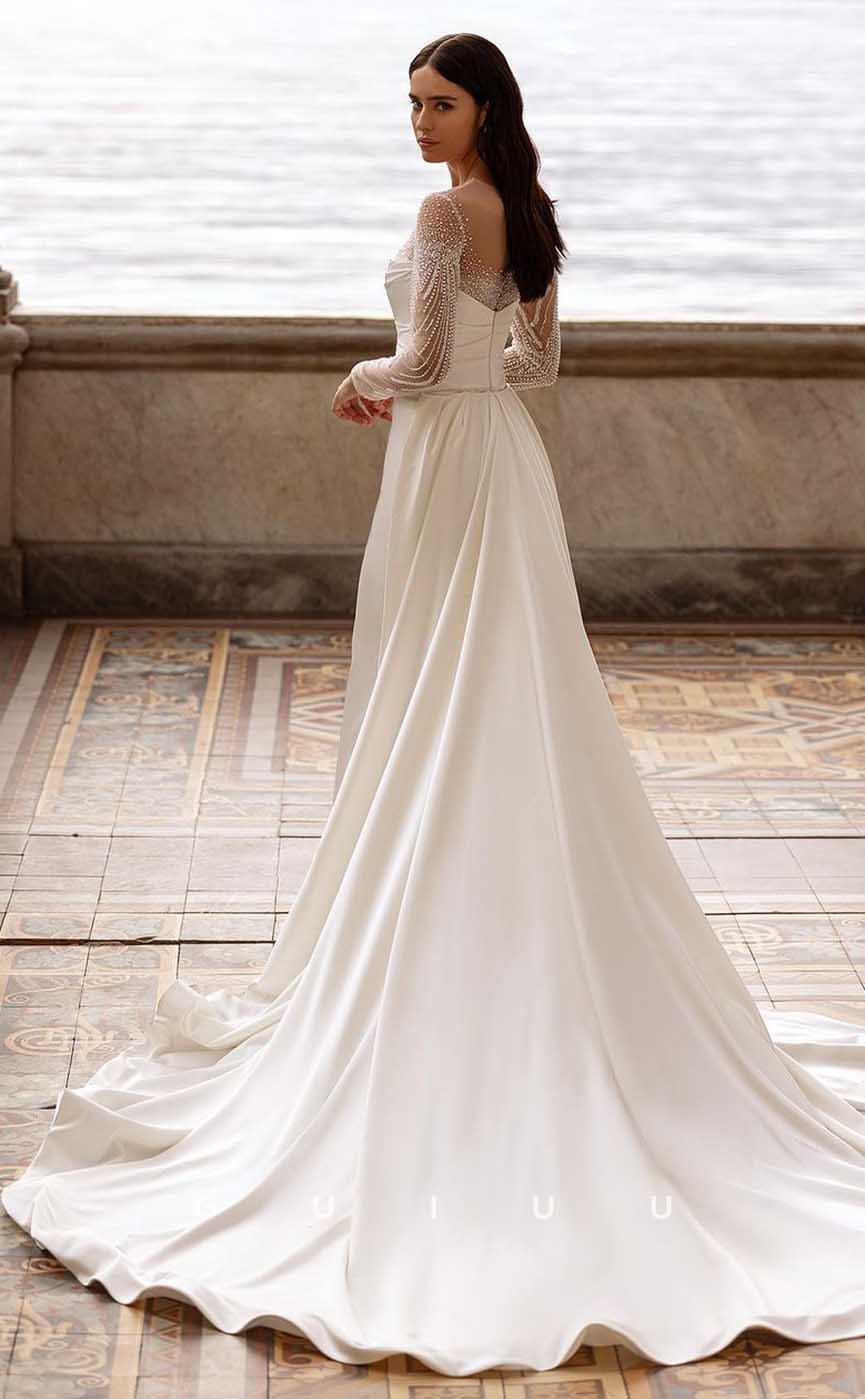 GW905 -  Elegant Long Sleeves Mermaid Wedding Dress with Detachable Train